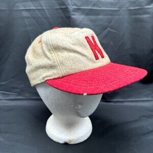 Vintage Nebraska Football 100% Wool Fitted Baseball Hat w/Leather Band Size 7